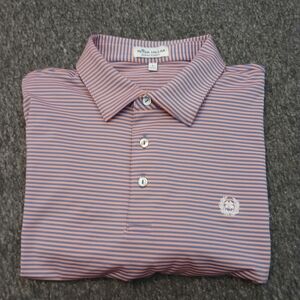 Peter Millar Golf Polo Shirt Mens Size Large Pink Blue Striped Summer Comfort